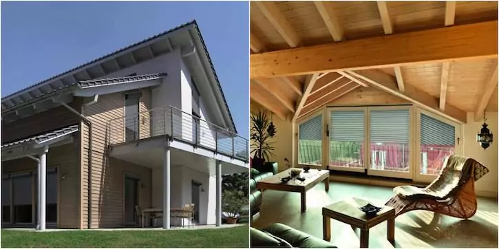 Wohnhaus und Innenraum mit individuell angepassten Rollläden für Fenster und große Glasflächen.